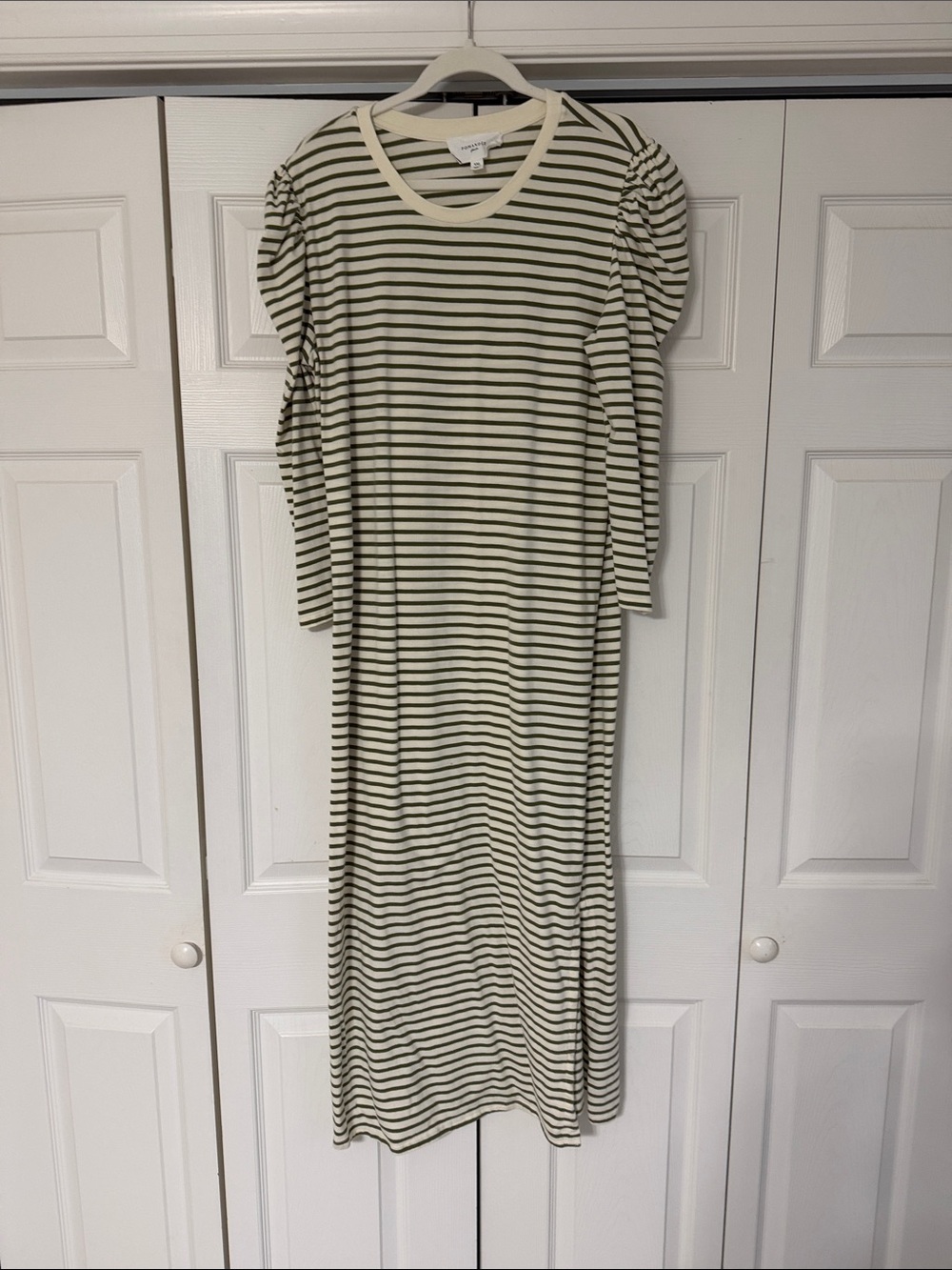 Olive and Cream Striped Puff-Sleeve Maxi Dress from Tuckernuck XXL